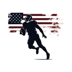 Black silhouette of a male American football athlete in-game action, throwing the football, running, passing, receiving, tackling, blocking, punting, intercepting the ball