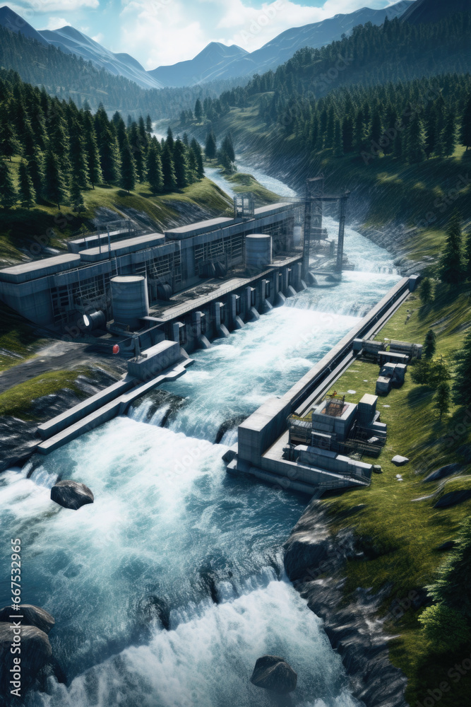 Poster a picture of a river running through a vibrant and dense green forest. this image can be used to dep