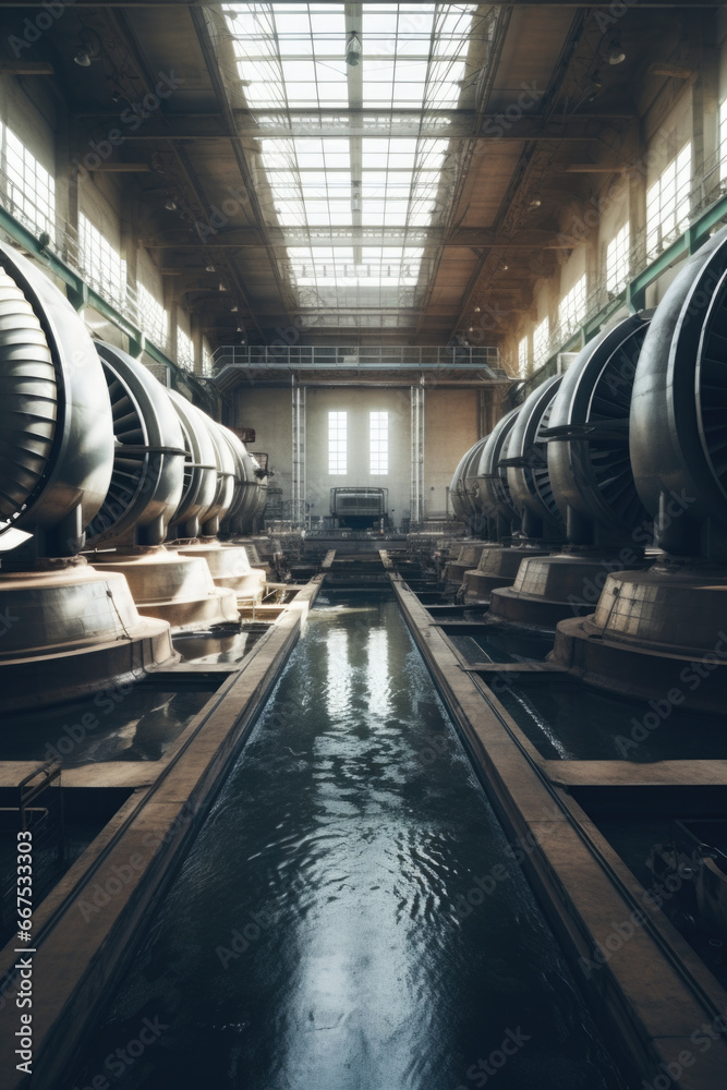 Poster A picture of a spacious building with a lengthy pool of water. Ideal for architectural designs and real estate marketing.