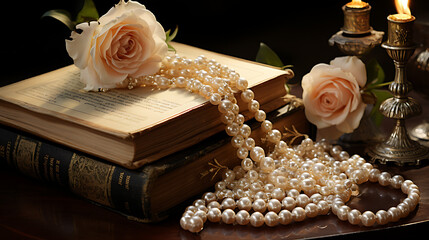 Pearl Necklace on Antique Book