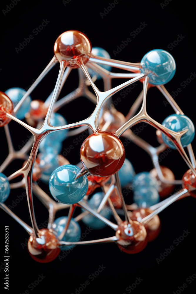 Poster A close-up view of a metal structure with blue and red balls. This image can be used to represent concepts such as modern design, industrial aesthetics, or abstract art.