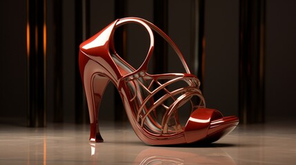 Angled view of a pair of shoes, capturing the arch and curves of design.