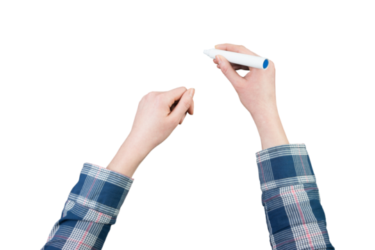 Woman hands writing with a marker. Top down view