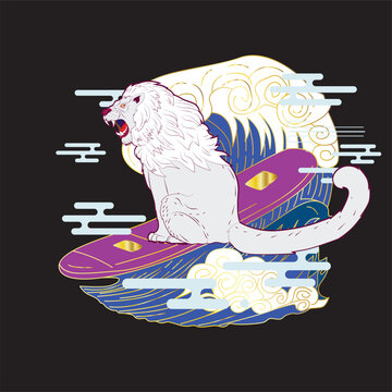 lion illustration design for sukajan is mean japan traditional cloth or t-shirt
