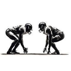 Black silhouette of a male American football athlete in-game action, throwing the football, running, passing, receiving, tackling, blocking, punting, intercepting the ball