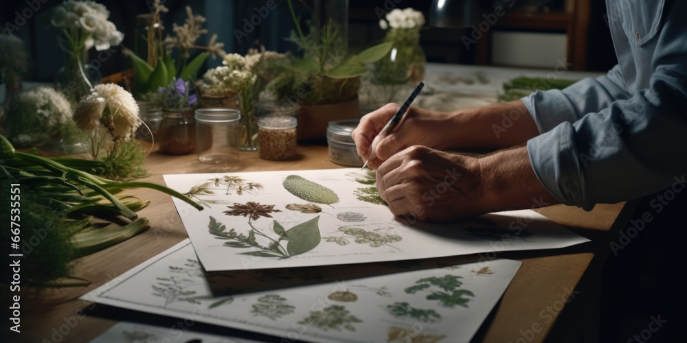 Poster a person is seen writing on a piece of paper at a table. this image can be used to depict various sc