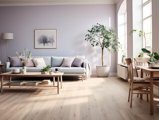 Scandinavian Living Room with Lilac Walls