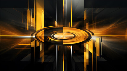 Cosmic futuristic backdrop with radiant golden rings. Perfect for capturing the essence of otherworldly designs.