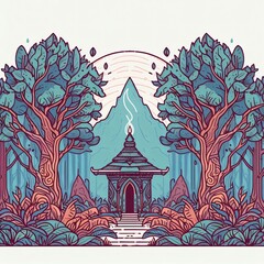 serene temple amidst forest clearing
