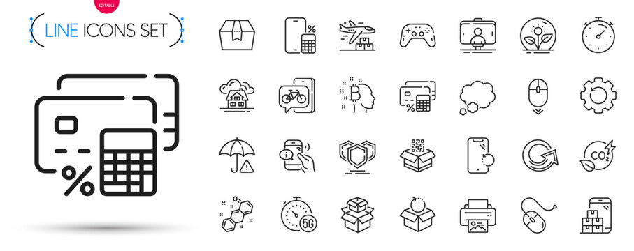 Pack of Call center, Money calculator and 5g internet line icons. Include Shields, Building, Chemical formula pictogram icons. Return package, Talk bubble, Qr code signs. Bitcoin think. Vector