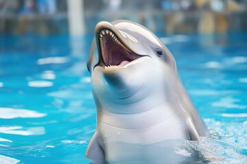 Fototapeta premium dolphin in the pool, close-up of a white dolphin