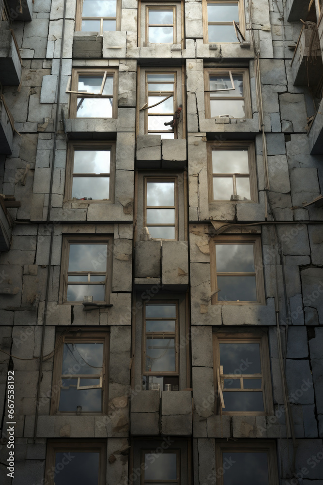 Poster a tall building with a clock on the side. can be used to symbolize time management, city life, or hi