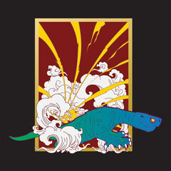 komodo illustration with japanese style for kaijune event, notebook, logo