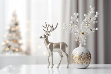 Foto auf Glas luxury christmas deer decoration figure in cozy livingroom © krissikunterbunt