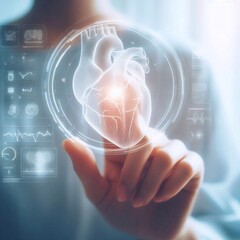 Doctor using cardiac hologram in operating room generative ai illustration