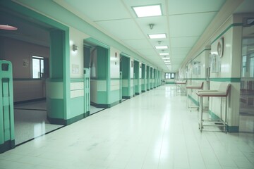 Naklejka na ściany i meble Hospital hallway, reception clinic. Unfocused background