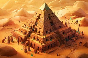 Cartoon archeology in sandy pyramids. Generative AI - obrazy, fototapety, plakaty