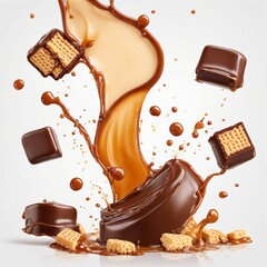 Chocolate bar with caramel, Sweet flavor, Crispy wafer, Chocolate and Caramel Splash
