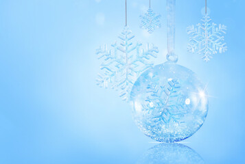 Fototapeta na wymiar Christmas composition decor on a blue background