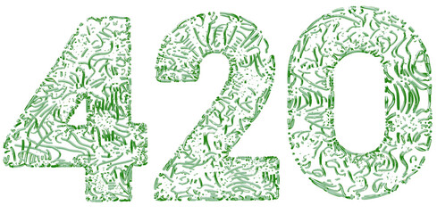 Typo number "420" 3d rendered in scatter objects stylized design, PNG,