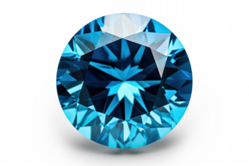 faceted blue sapphire, png file of isolated stone on transparent background