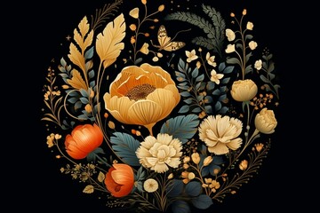 Beautiful floral and circular illustrations. Generative AI