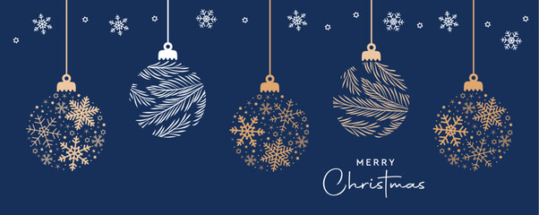 merry christmas card with hanging ball decoratoin vector illustration
