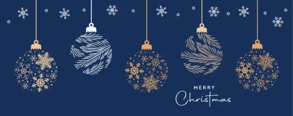 Fotobehang merry christmas card with hanging ball decoratoin vector illustration © krissikunterbunt