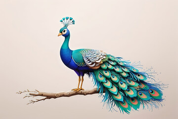  Colorful Peacock Illustration and branch