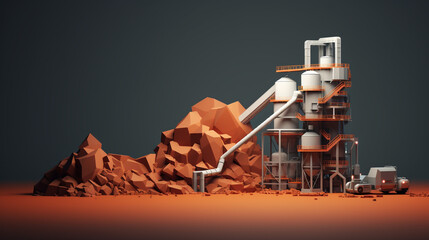 3d minimalist coal processing plant with copy space. coal processing plant background - obrazy, fototapety, plakaty