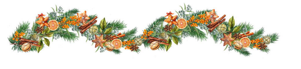 christmas border decorations with Tangerines