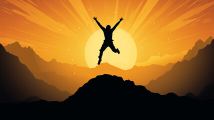 Obraz premium silhouette of mountain climber with a backpack and a cliff. concept of sport, adventure and active life