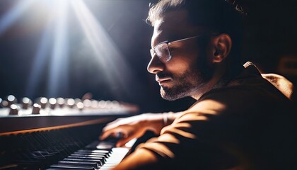 Passionate Musician in Recording Studio with Copyspace - obrazy, fototapety, plakaty