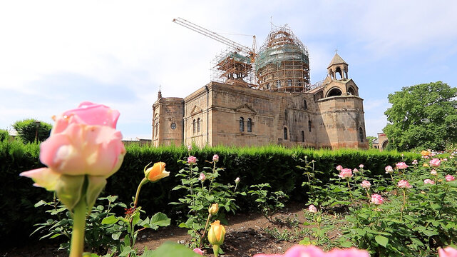 The first cathedral built in ancient Armenia undergoing restoration, Etchmiadzin Cathedral.