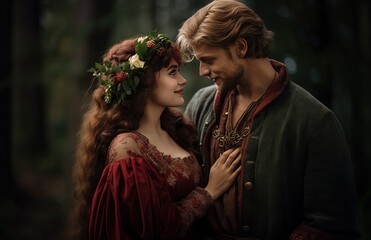 Obraz premium portrait of couple lover in secret forest, Generative Ai