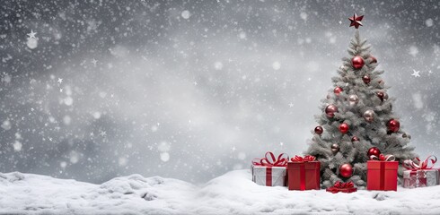 Obraz premium Christmas tree and snow background