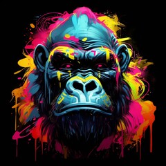 Gorilla, neon, neon gorilla, neon art, wildlife, neon jungle, gorilla graphic, jungle nightlife, neon jungle vibes, generative ai