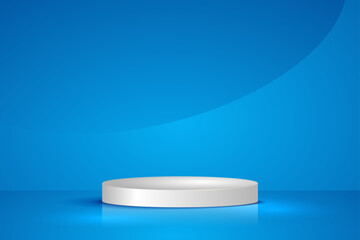 Silver 3D stage podium with blue background