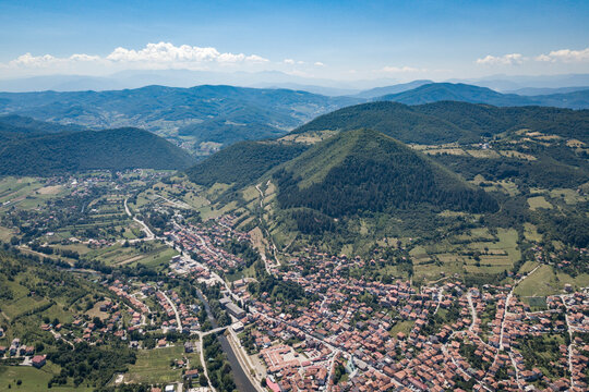 Aerial view of Visoko town, Bosnia and Herzegovina.