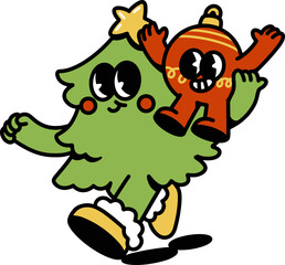 Obraz premium Christmas Tree with Christmas Ball Cartoon Character Illustration