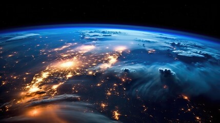 Majestic Earth from Space with Glowing Horizon and Cities