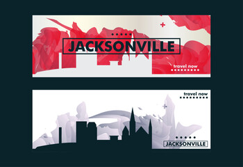 USA Jacksonville city banner pack with abstract shapes of skyline, cityscape, landmark. Florida travel vector horizontal layout set for brochure, website, page, presentation, header, footer