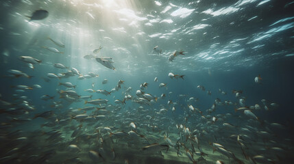 Underwater Scene With Coral Reef And Exotic Fishes