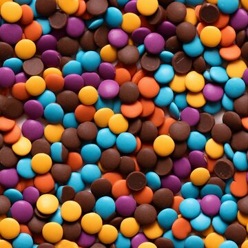 Close-up image of rainbow choco chips. seamless picture