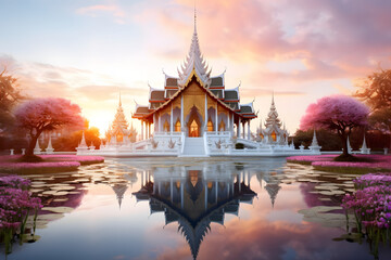 Thai temple with blue sky like in paradise