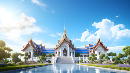 Fototapeta na wymiar Thai temple with blue sky like in paradise