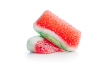 Watermelon jelly candies isolated on white background.