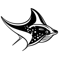 Silhouette Vector Illustration of Stingray in Trendy Flat Isolated on White Background.

