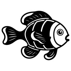 Silhouette Vector Illustration of Clown Fish in Trendy Flat Isolated on White Background.

