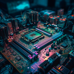 Obraz premium Close up of electronic circuit board. Technology background. 3D Rendering